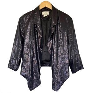 3/$15 Costa Blanca Black Sequin Open Front Blazer S